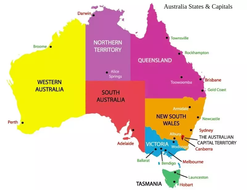 Australia States,Australia State Abbreviations,AU Greater Capital City