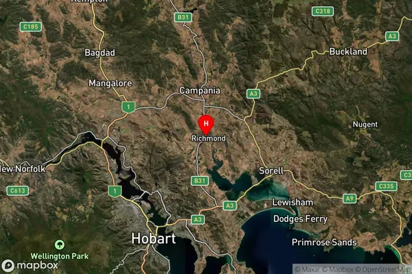 Richmond,Tasmania Satellite Map