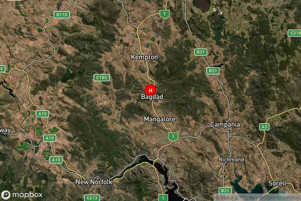 Bagdad,Tasmania Satellite Map