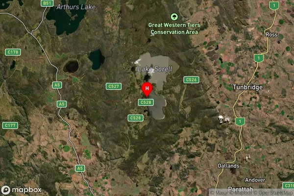 Interlaken,Tasmania Satellite Map