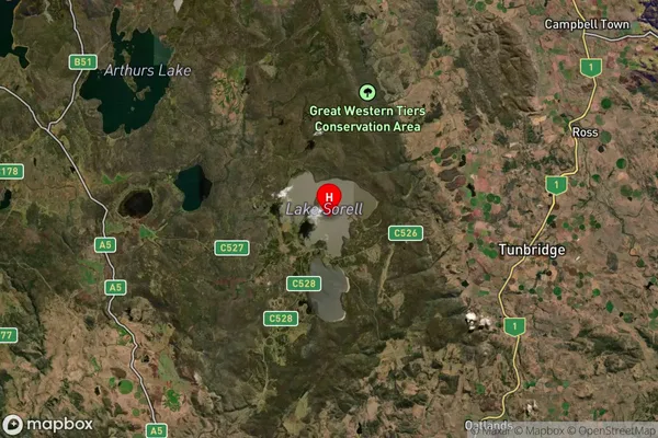 Lake Sorell,Tasmania Satellite Map