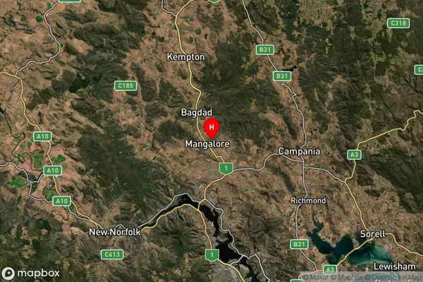 Mangalore,Tasmania Satellite Map