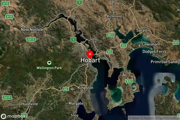 Hobart,Tasmania Satellite Map