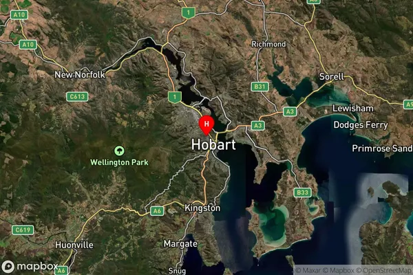 North Hobart,Tasmania Satellite Map