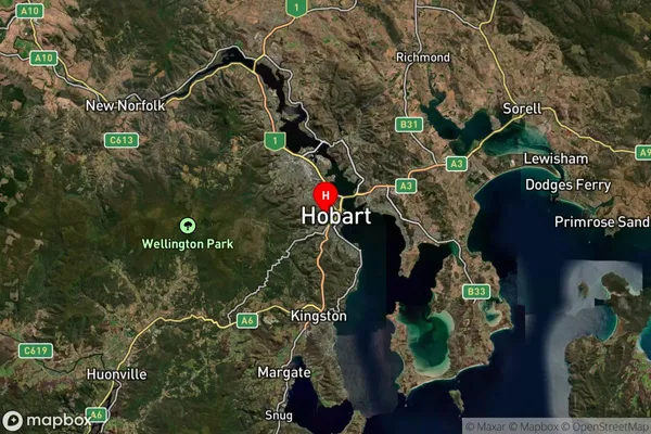 West Hobart,Tasmania Satellite Map