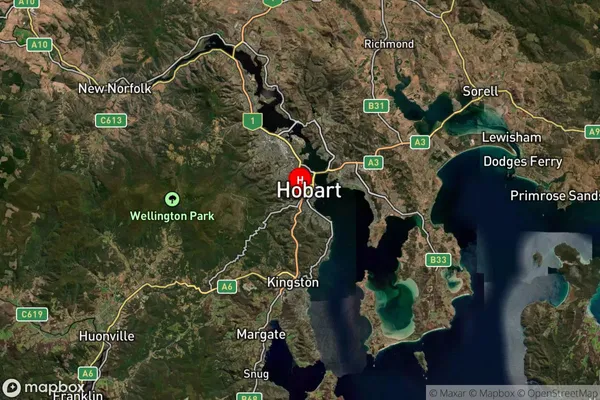 South Hobart,Tasmania Satellite Map