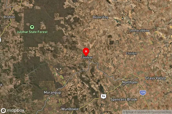 Toodyay,Western Australia Satellite Map