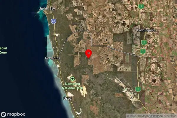 Nambung,Western Australia Satellite Map