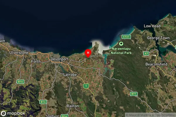 Northdown,Tasmania Satellite Map