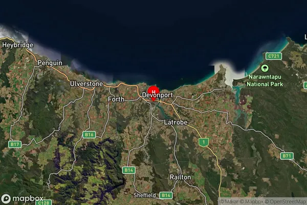 Miandetta,Tasmania Satellite Map