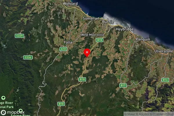 Highclere,Tasmania Satellite Map