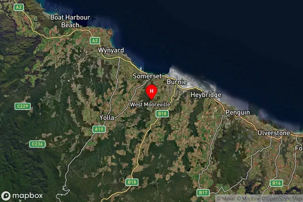 West Mooreville,Tasmania Satellite Map