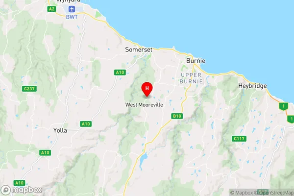 West Mooreville,Tasmania Area Map