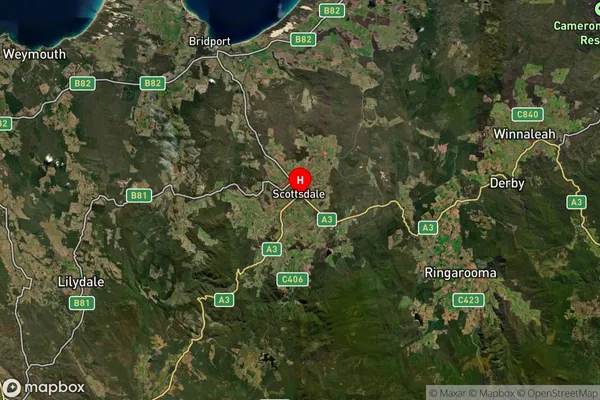 Scottsdale,Tasmania Satellite Map