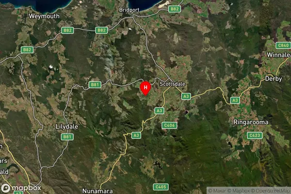 West Scottsdale,Tasmania Satellite Map