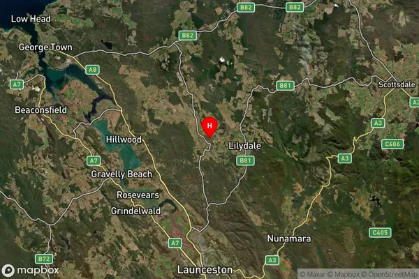 Karoola,Tasmania Satellite Map