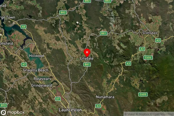 Lilydale,Tasmania Satellite Map