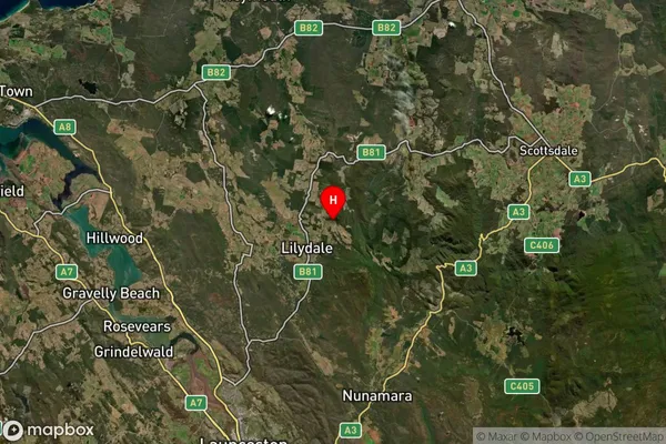 North Lilydale,Tasmania Satellite Map