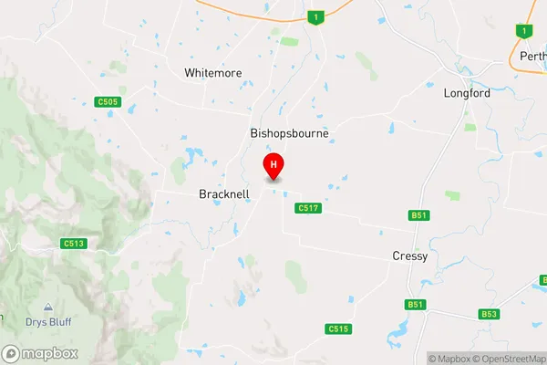 Bishopsbourne,Tasmania Area Map