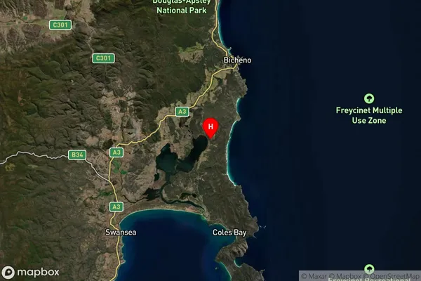 Friendly Beaches,Tasmania Satellite Map