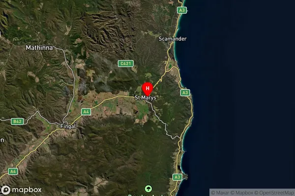 St Marys,Tasmania Satellite Map