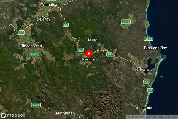 Pyengana,Tasmania Satellite Map