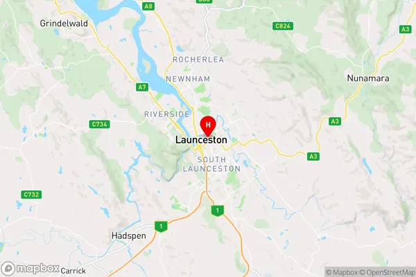 Launceston,Tasmania Area Map