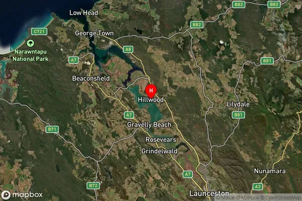 Hillwood,Tasmania Satellite Map