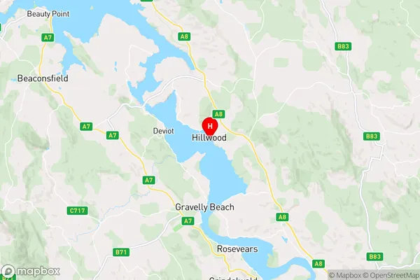 Hillwood,Tasmania Area Map