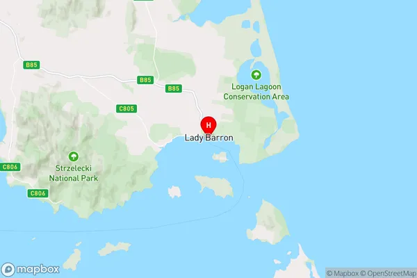 Lady Barron,Tasmania Area Map