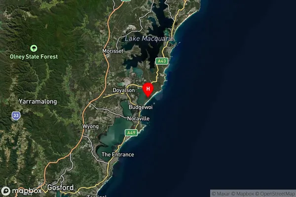 Budgewoi Peninsula,New South Wales Satellite Map