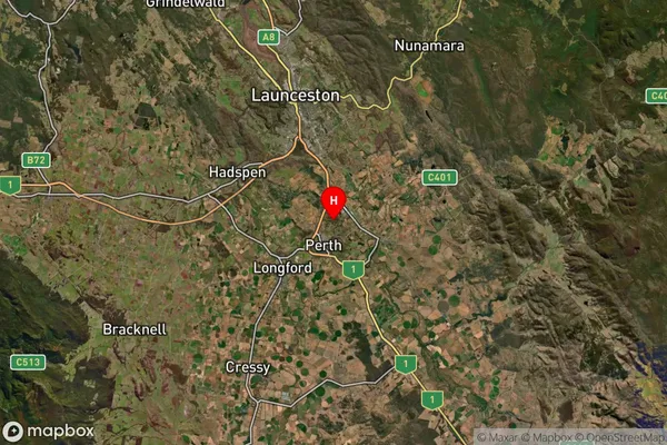 Perth,Tasmania Satellite Map