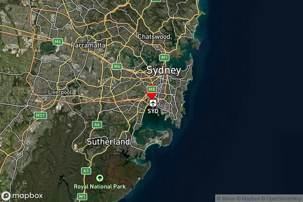 Sydney International Airport,New South Wales Satellite Map