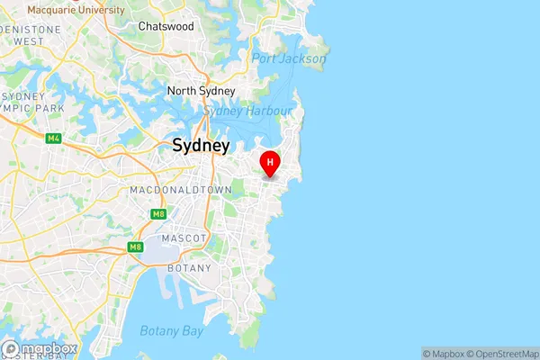 Bondi,New South Wales Area Map