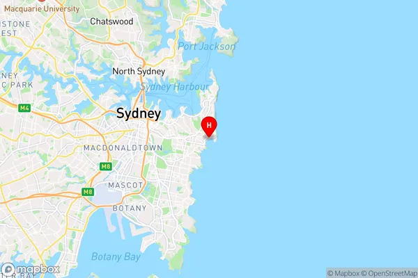 Bondi Beach,New South Wales Area Map