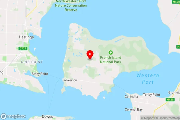 French Island,Victoria Area Map