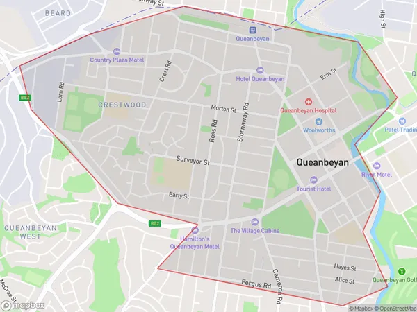 Postal Code 2620 Regions Map for Queanbeyan