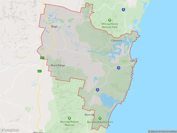 AU PostCode 2550 Suburbs Map for Bega - Tathra