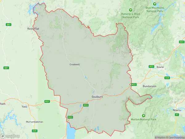 Goulburn Mulwaree, New South Wales Polygon Area Map