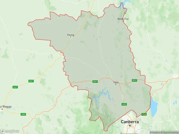 Young Yass, New South Wales Polygon Area Map