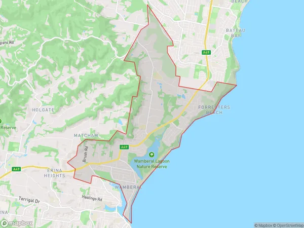 AU PostCode 2260 Suburbs Map for Wamberal - Forresters Beach