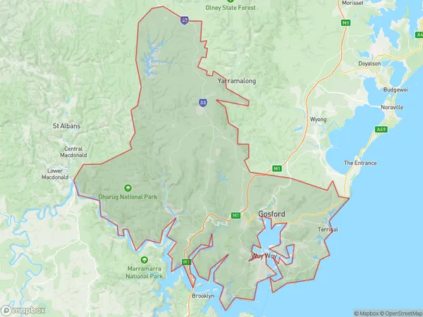 Gosford, New South Wales Polygon Area Map