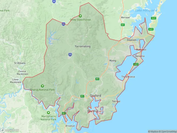 Central Coast, New South Wales Polygon Area Map