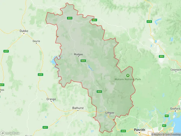 Lithgow Mudgee, New South Wales Polygon Area Map