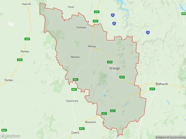 Orange, New South Wales Polygon Area Map