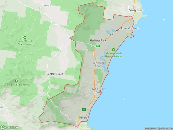 Korora Emerald Beach, New South Wales Polygon Area Map