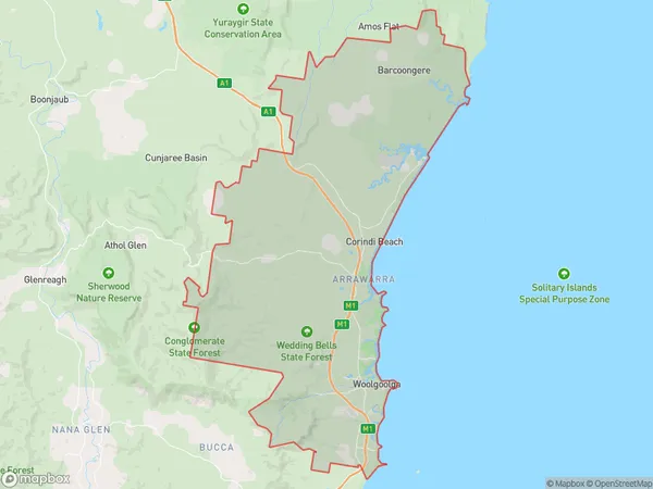 Postal Code 2460 Regions Map for Woolgoolga - Arrawarra