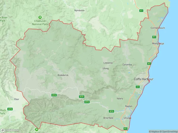 Coffs Harbour, New South Wales Polygon Area Map