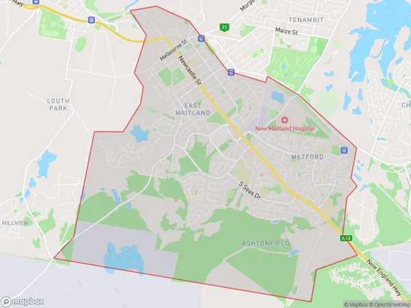 East Maitland Metford, New South Wales Polygon Area Map