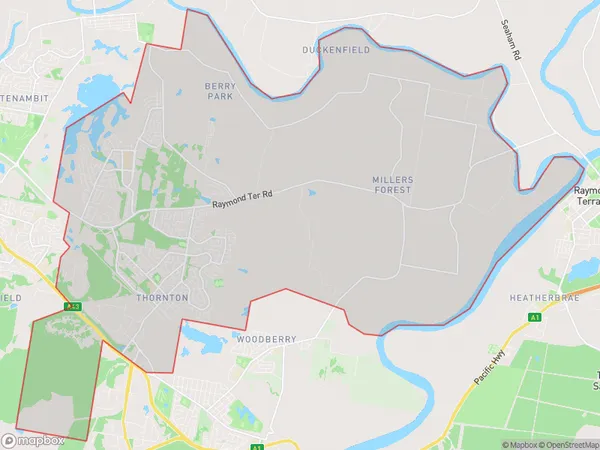 Thornton Millers Forest, New South Wales Polygon Area Map